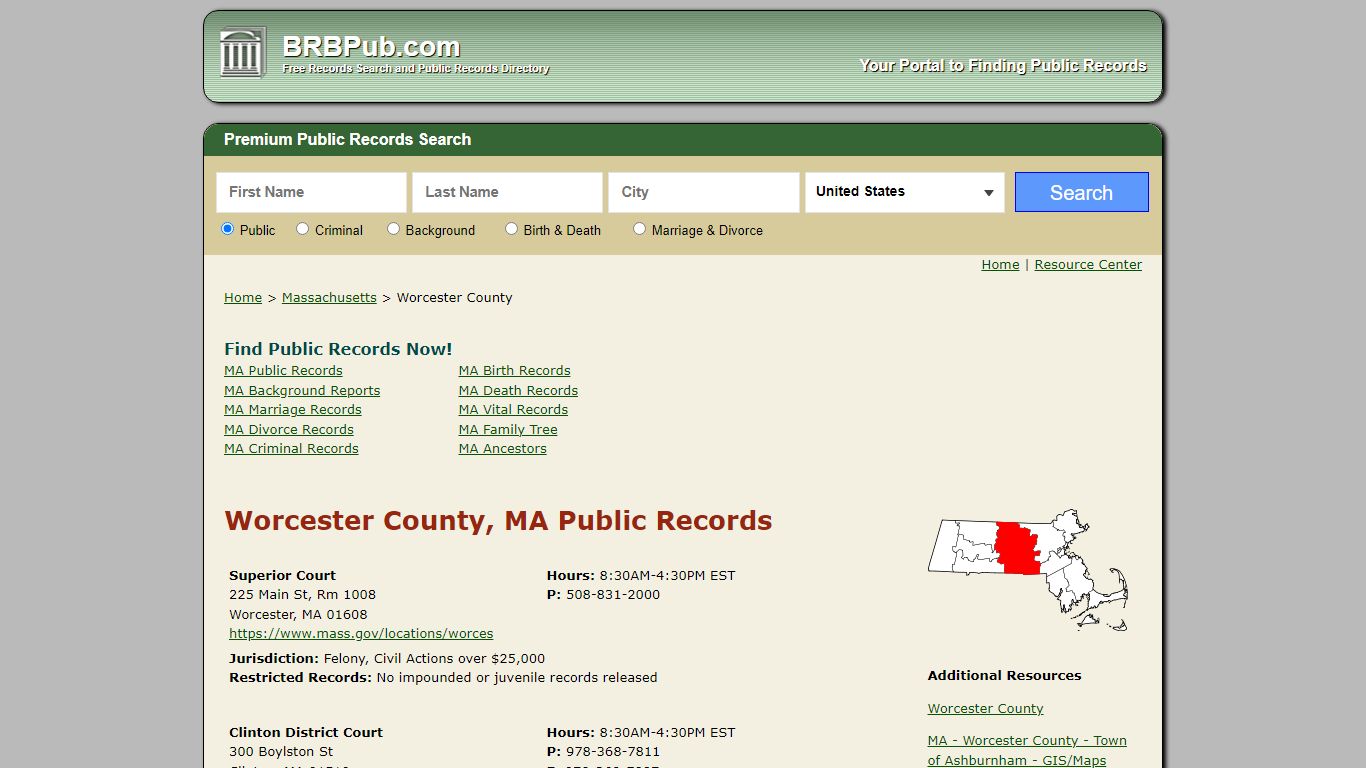 Worcester County, MA Public Records - BRB Pub