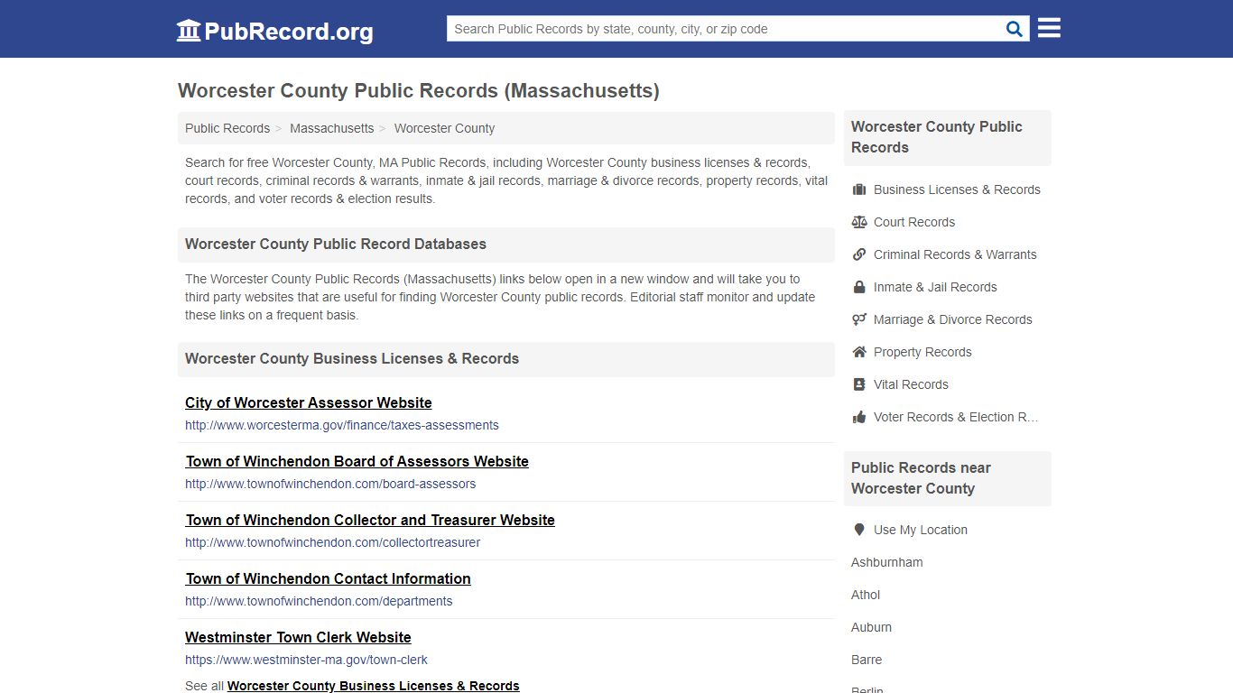 Worcester County Public Records (Massachusetts)